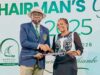GOLF NEWS-Priscillar Mutash broadens her smiles to the podium after clinching the Chairman’s (Lawrence Odhiambo) 2025 prize title at Sea-Front course in Mombasa.