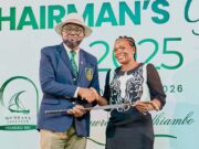 GOLF NEWS-Priscillar Mutash broadens her smiles to the podium after clinching the Chairman’s (Lawrence Odhiambo) 2025 prize title at Sea-Front course in Mombasa.