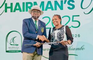 GOLF NEWS-Priscillar Mutash broadens her smiles to the podium after clinching the Chairman’s (Lawrence Odhiambo) 2025 prize title at Sea-Front course in Mombasa.